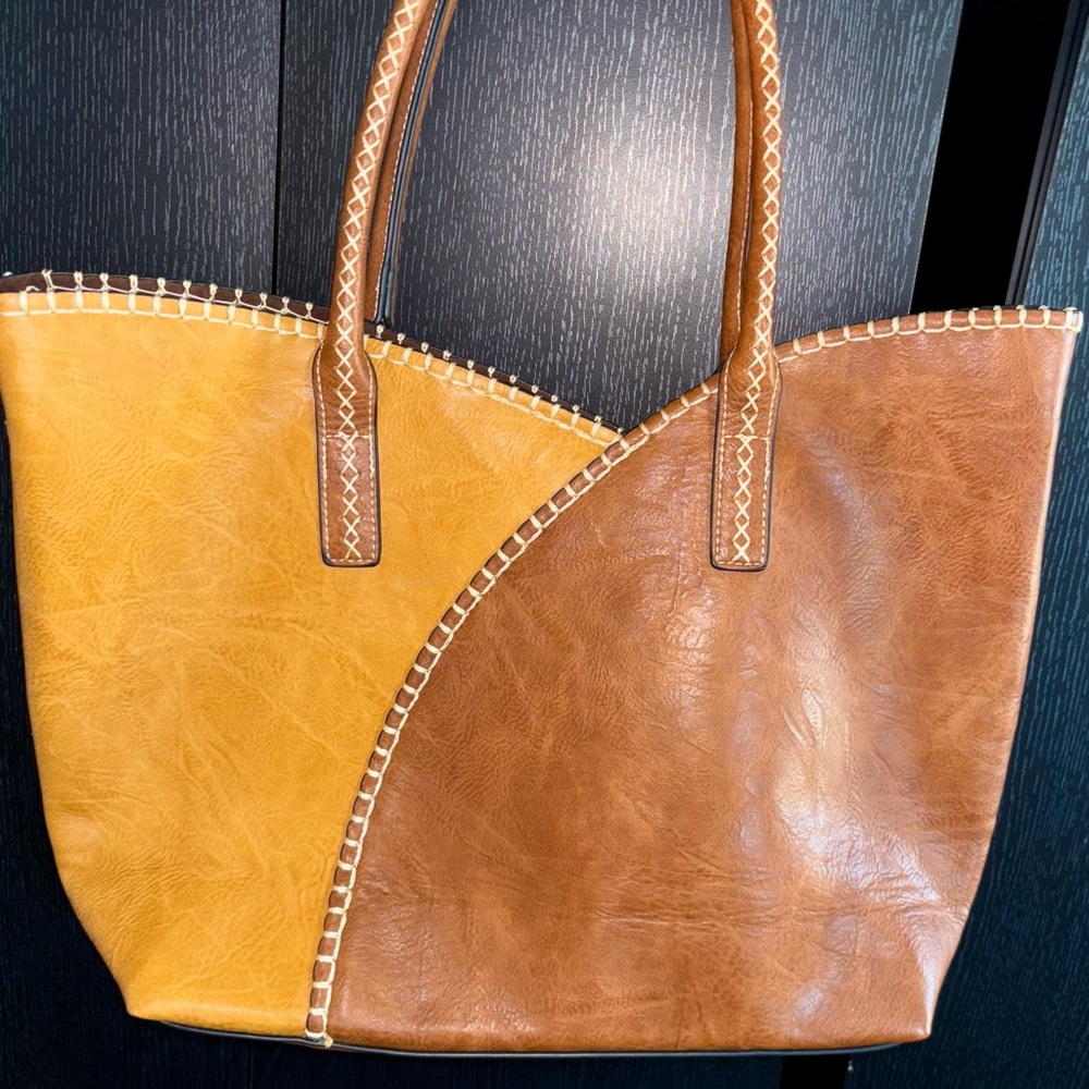 Two-Tone Brown and Tan Tote Bag